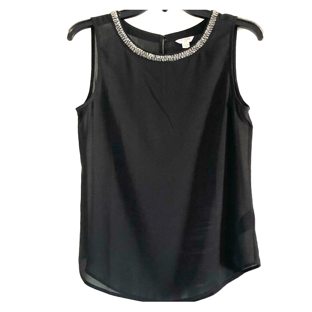 Guess Sheer Top with Beaded Neck